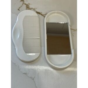 Vintage Clinique Comb & Mirror Set Snap White Travel‎ Compact Purse Plastic Fine